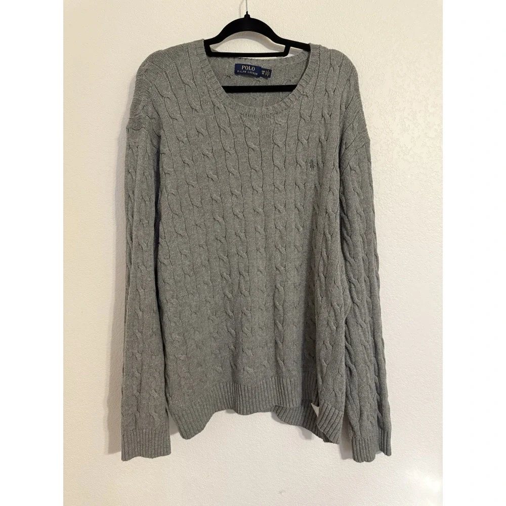 Ralph Lauren Cableknit Sweater Men's Size 3 XB Gray Big &‎ Tall